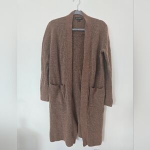 Banana Republic Wool Blend Long Cardigan Sweater Brown Open Front Pockets Medium
